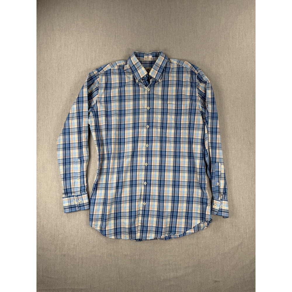 Peter Millar Mens Blue Plaid Cotton‎ Button Down Shirt SDCC Logo Large
